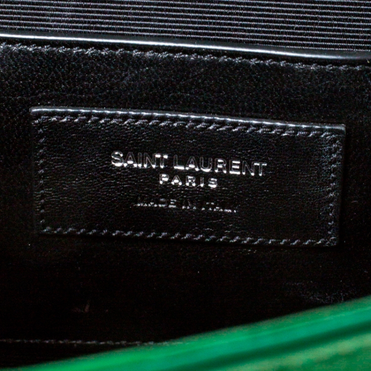 Pre Owned Saint Laurent Green Croc Embossed Leather Medium Kate Tassel Shoulder Bag
