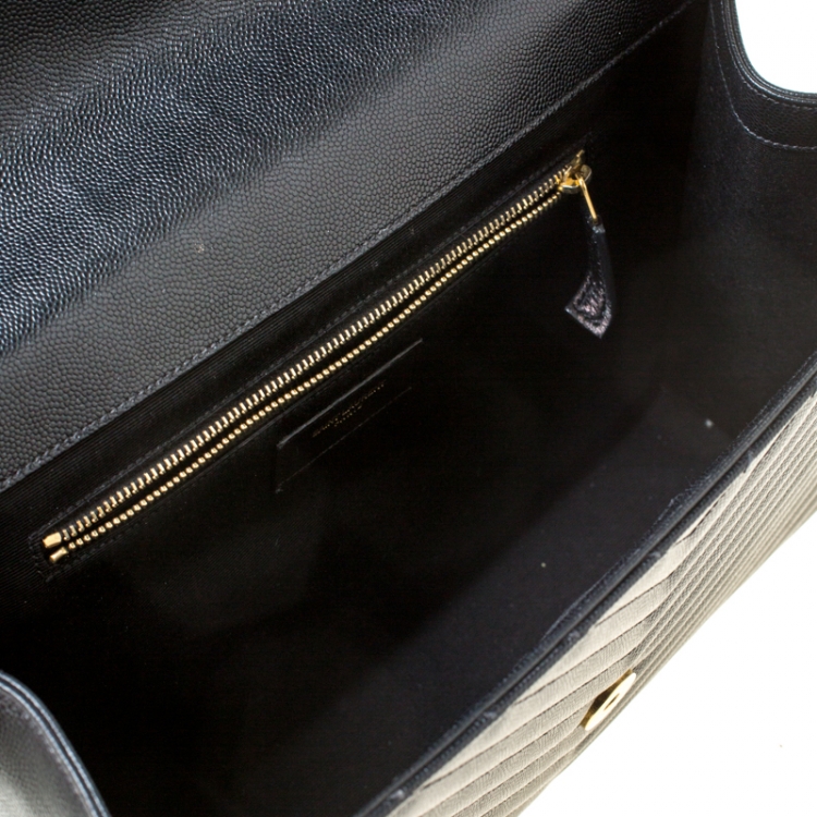 Pre Owned Saint Laurent Black Leather Monogram Envelope Shoulder Bag