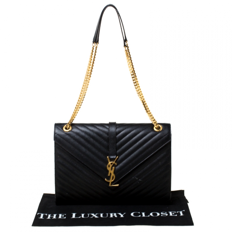 Pre Owned Saint Laurent Black Leather Monogram Envelope Shoulder Bag