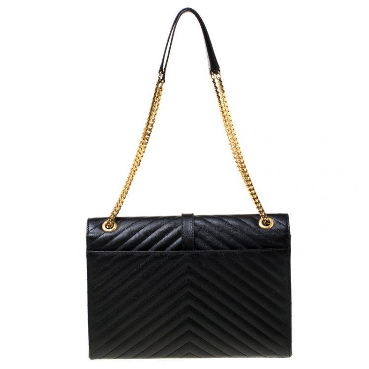 Pre Owned Saint Laurent Black Leather Monogram Envelope Shoulder Bag