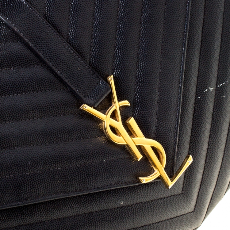 Pre Owned Saint Laurent Black Leather Monogram Envelope Shoulder Bag