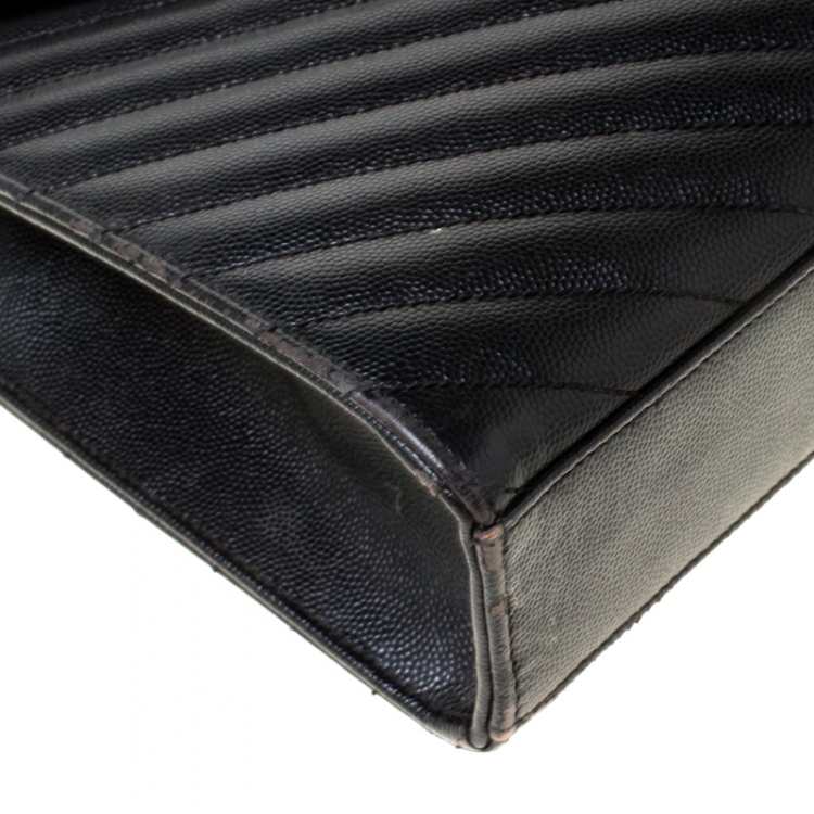 Pre Owned Saint Laurent Black Leather Monogram Envelope Shoulder Bag
