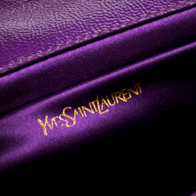Pre Owned Saint Laurent Purple Patent Leather Belle De Jour Flap Clutch