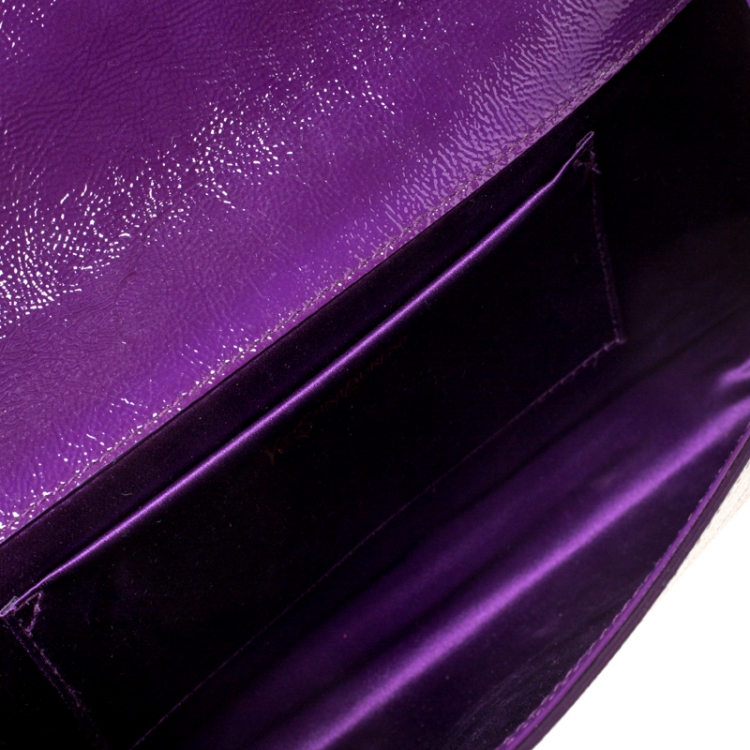 Pre Owned Saint Laurent Purple Patent Leather Belle De Jour Flap Clutch