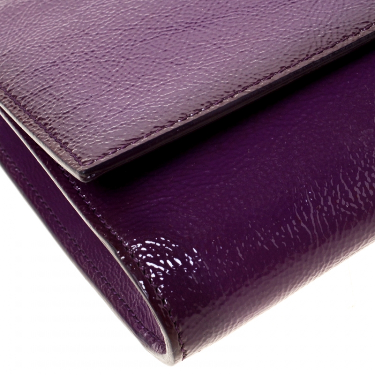Pre Owned Saint Laurent Purple Patent Leather Belle De Jour Flap Clutch