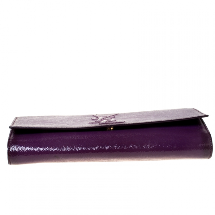 Pre Owned Saint Laurent Purple Patent Leather Belle De Jour Flap Clutch