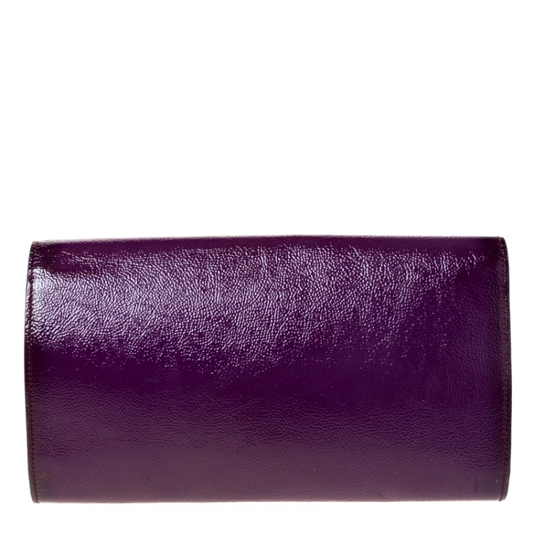 Pre Owned Saint Laurent Purple Patent Leather Belle De Jour Flap Clutch