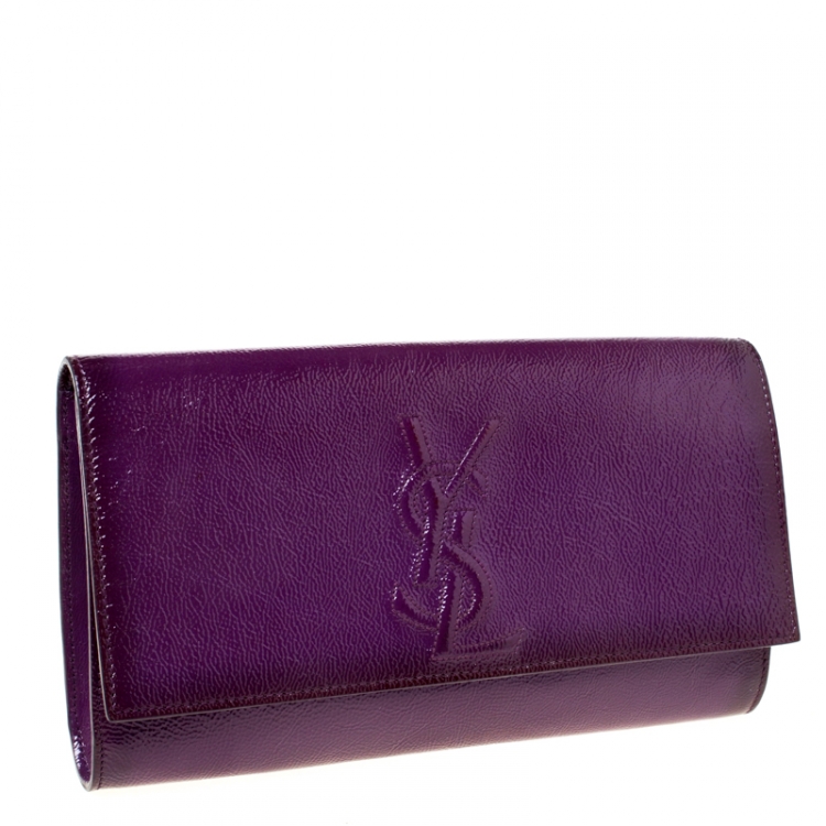 Pre Owned Saint Laurent Purple Patent Leather Belle De Jour Flap Clutch