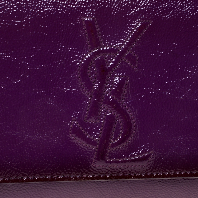 Pre Owned Saint Laurent Purple Patent Leather Belle De Jour Flap Clutch