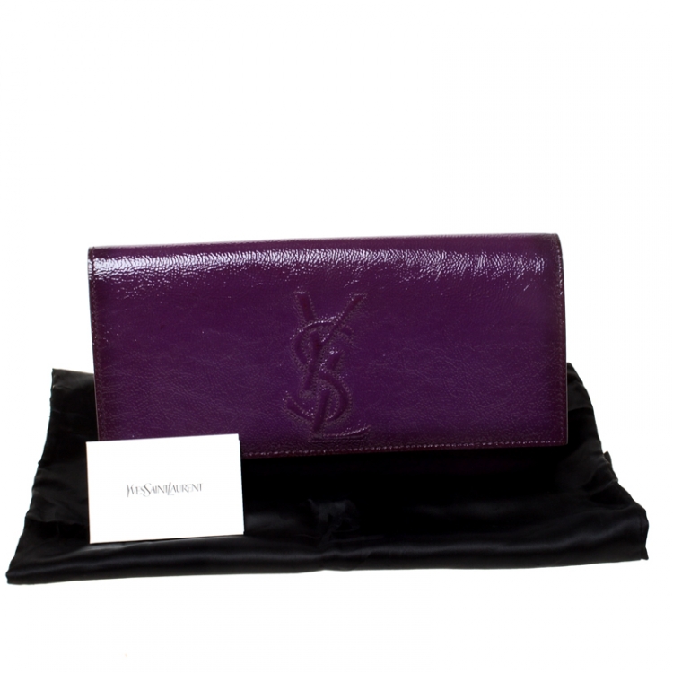 Pre Owned Saint Laurent Purple Patent Leather Belle De Jour Flap Clutch