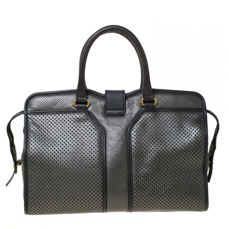 Pre Owned Saint Laurent Grey Perforated Leather Medium Cabas Chyc Tote