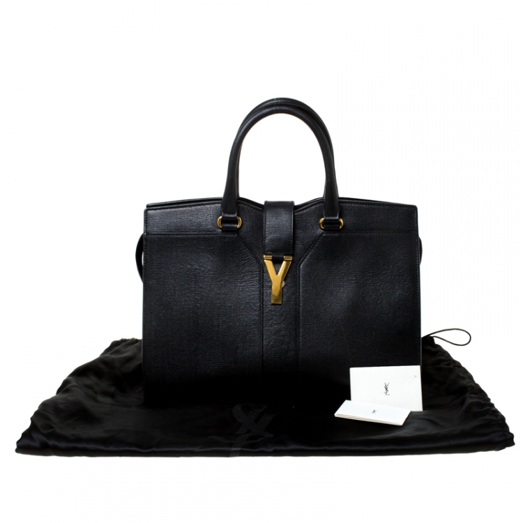 Pre Owned Saint Laurent Paris Black Leather Medium Cabas Chyc Tote          