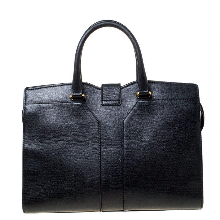 Pre Owned Saint Laurent Paris Black Leather Medium Cabas Chyc Tote          