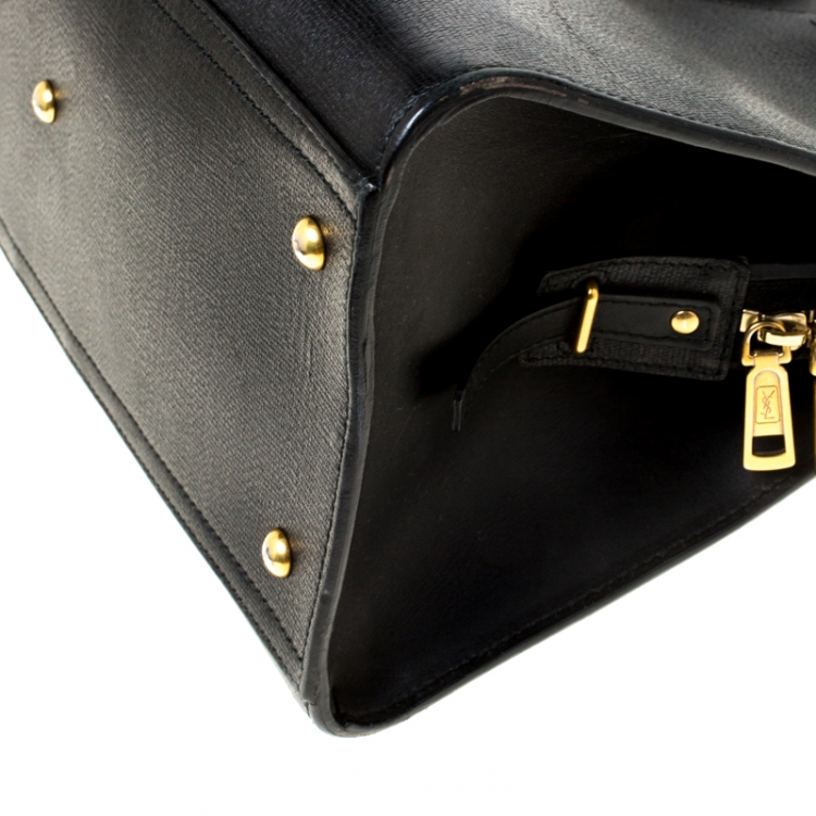 Pre Owned Saint Laurent Paris Black Leather Medium Cabas Chyc Tote          