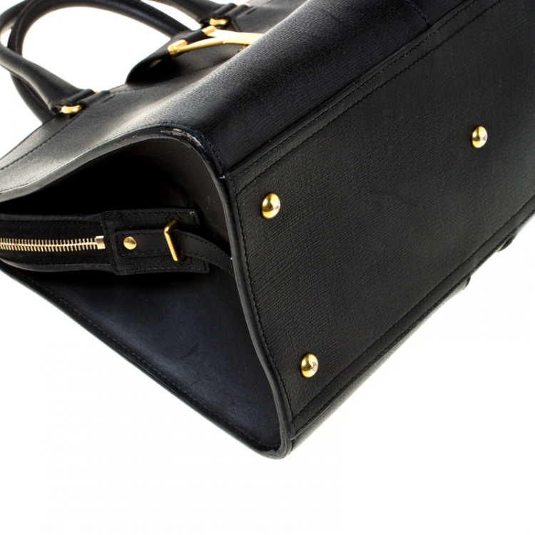 Pre Owned Saint Laurent Paris Black Leather Medium Cabas Chyc Tote          