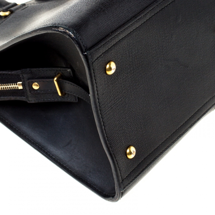 Pre Owned Saint Laurent Paris Black Leather Medium Cabas Chyc Tote          