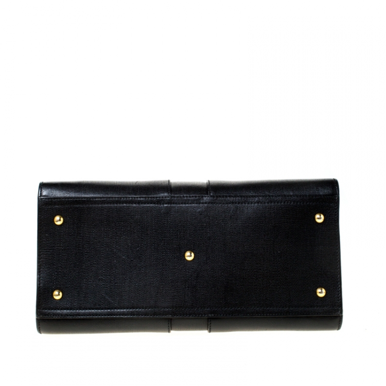 Pre Owned Saint Laurent Paris Black Leather Medium Cabas Chyc Tote          