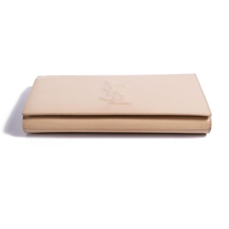 Pre Owned Saint Laurent Paris Nude Patent Leather Belle De Jour Flap Clutch