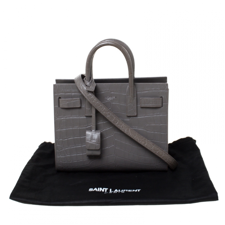 Pre Owned Saint Laurent Grey Croc Embossed Leather Nano Classic Sac De Jour Tote