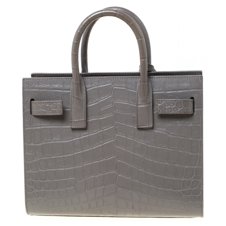 Pre Owned Saint Laurent Grey Croc Embossed Leather Nano Classic Sac De Jour Tote