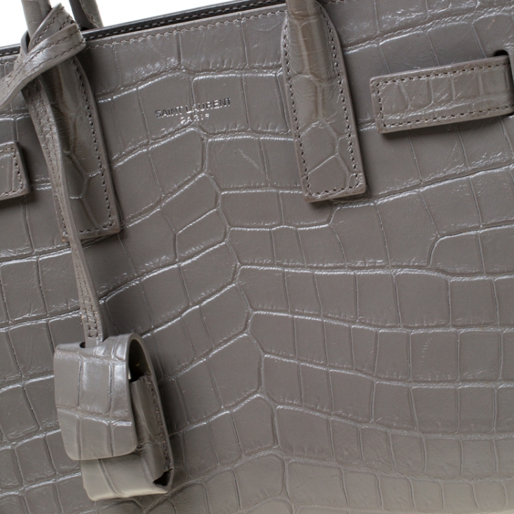 Pre Owned Saint Laurent Grey Croc Embossed Leather Nano Classic Sac De Jour Tote
