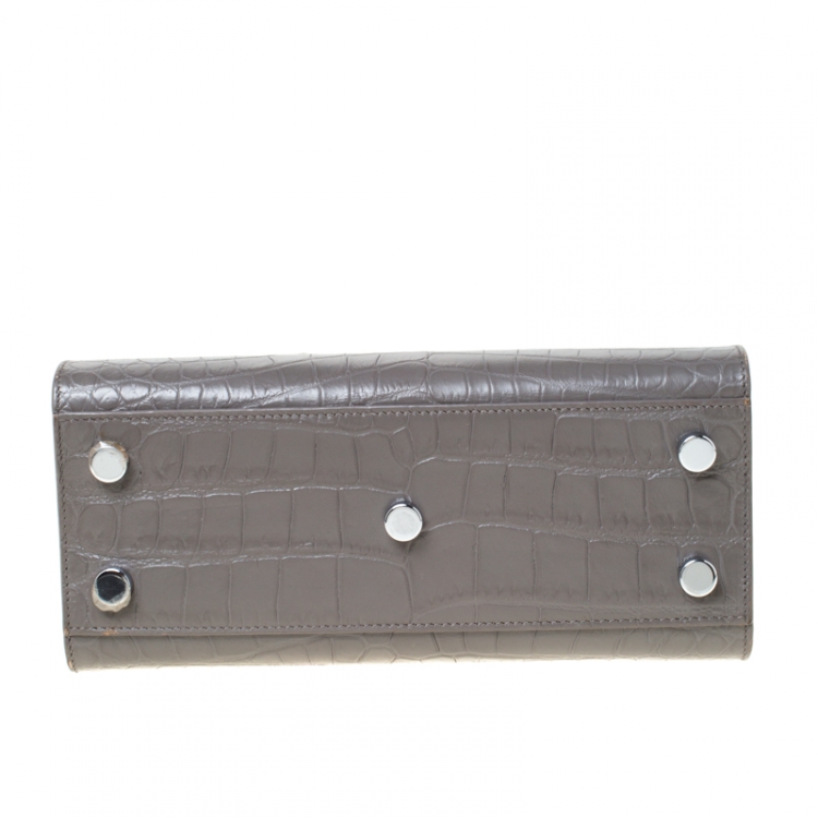 Pre Owned Saint Laurent Grey Croc Embossed Leather Nano Classic Sac De Jour Tote