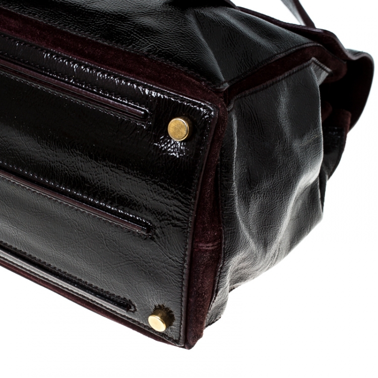 Pre Owned Saint Laurent Burgundy Patent Leather and Suede Muse Two Bag
