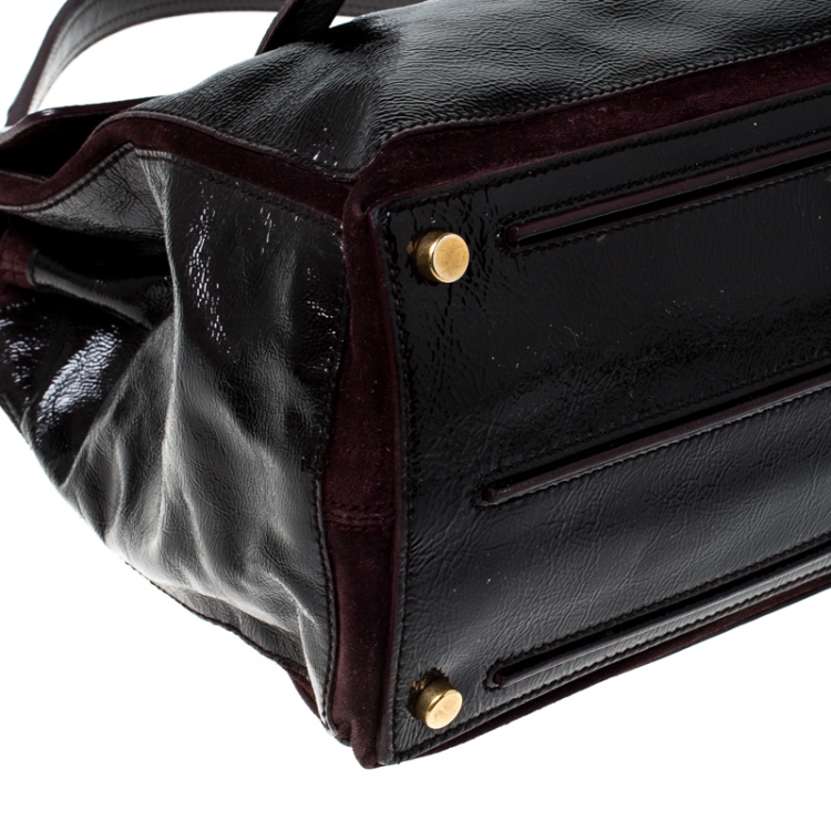 Pre Owned Saint Laurent Burgundy Patent Leather and Suede Muse Two Bag