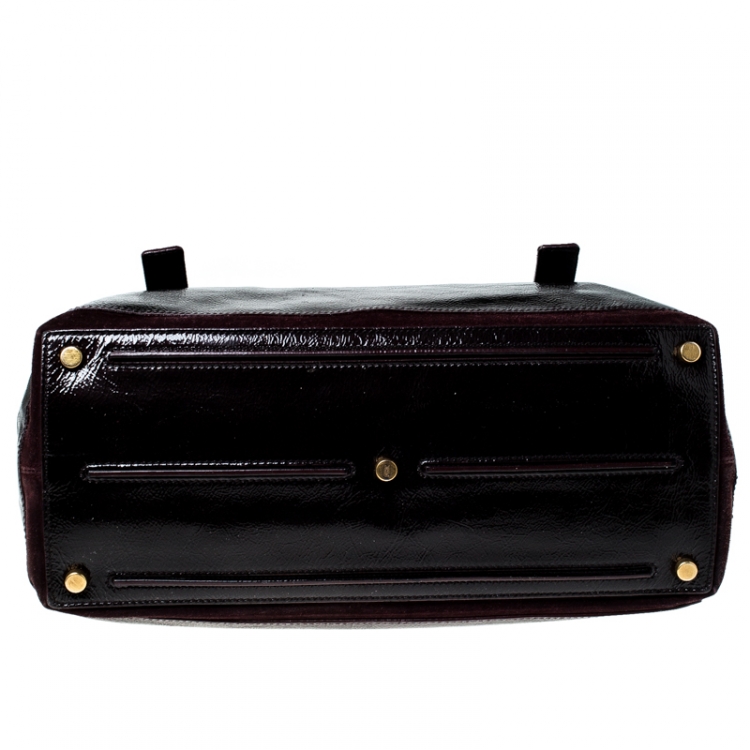 Pre Owned Saint Laurent Burgundy Patent Leather and Suede Muse Two Bag