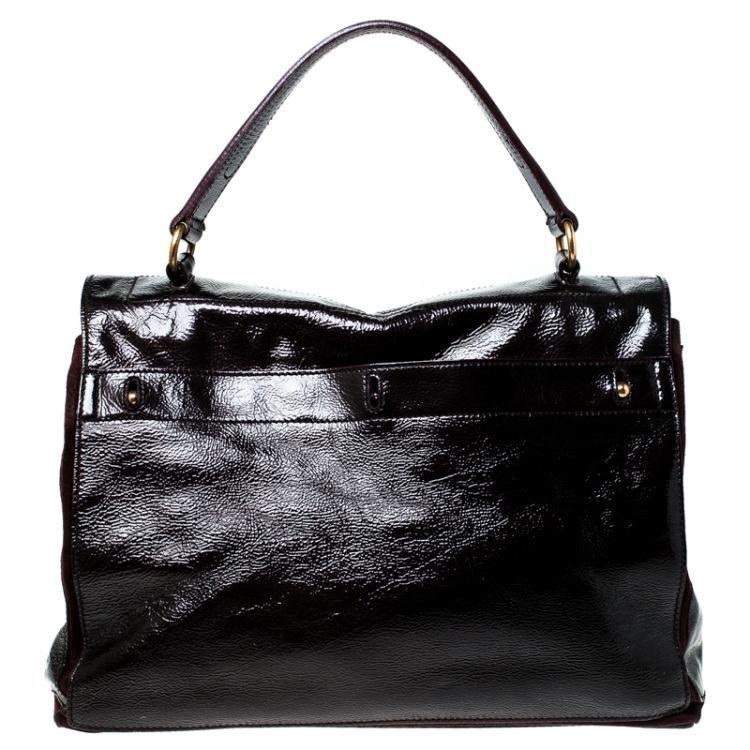 Pre Owned Saint Laurent Burgundy Patent Leather and Suede Muse Two Bag