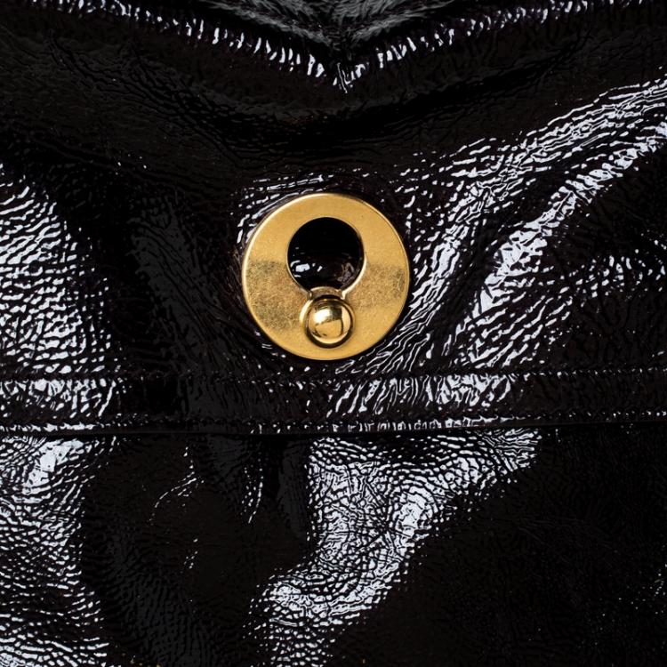 Pre Owned Saint Laurent Burgundy Patent Leather and Suede Muse Two Bag