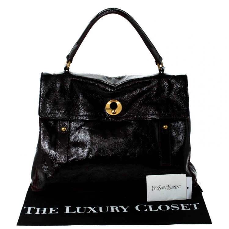Pre Owned Saint Laurent Burgundy Patent Leather and Suede Muse Two Bag
