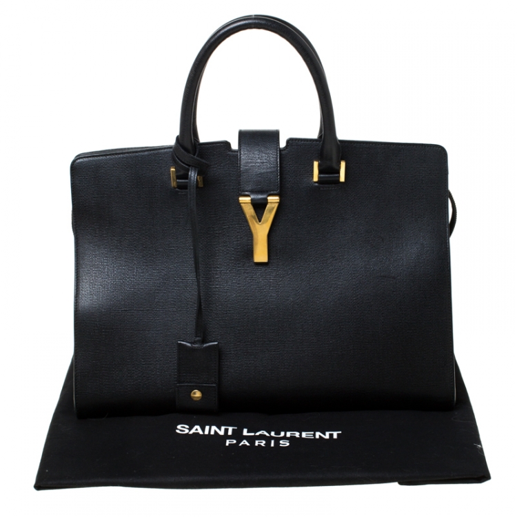 Pre Owned Saint Laurent Black Textured Leather Medium Cabas Chyc Tote