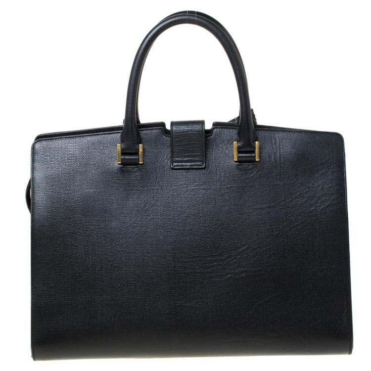 Pre Owned Saint Laurent Black Textured Leather Medium Cabas Chyc Tote