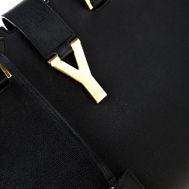 Pre Owned Saint Laurent Black Textured Leather Medium Cabas Chyc Tote