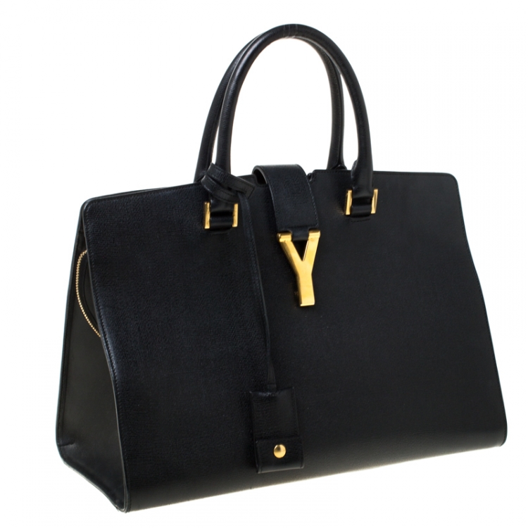Pre Owned Saint Laurent Black Textured Leather Medium Cabas Chyc Tote