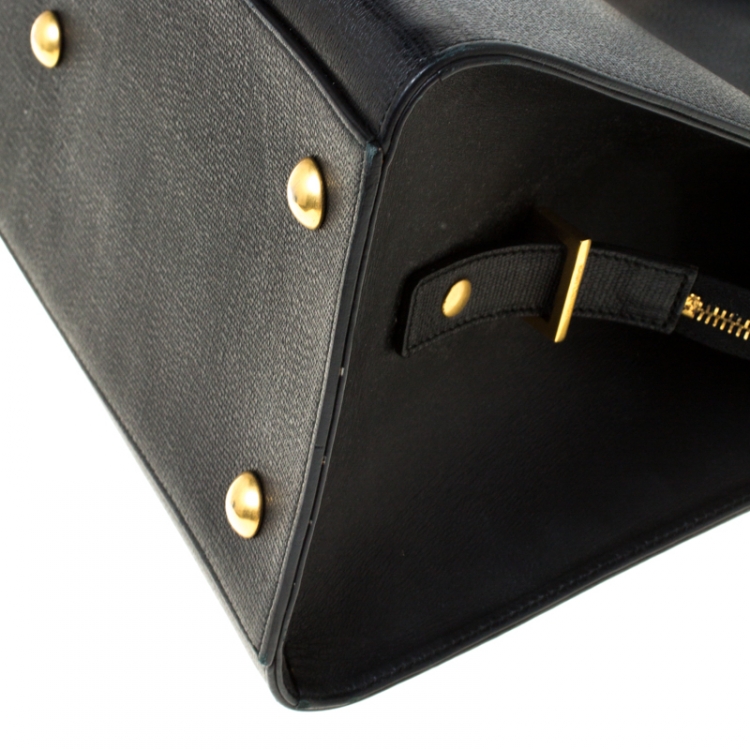 Pre Owned Saint Laurent Black Textured Leather Medium Cabas Chyc Tote