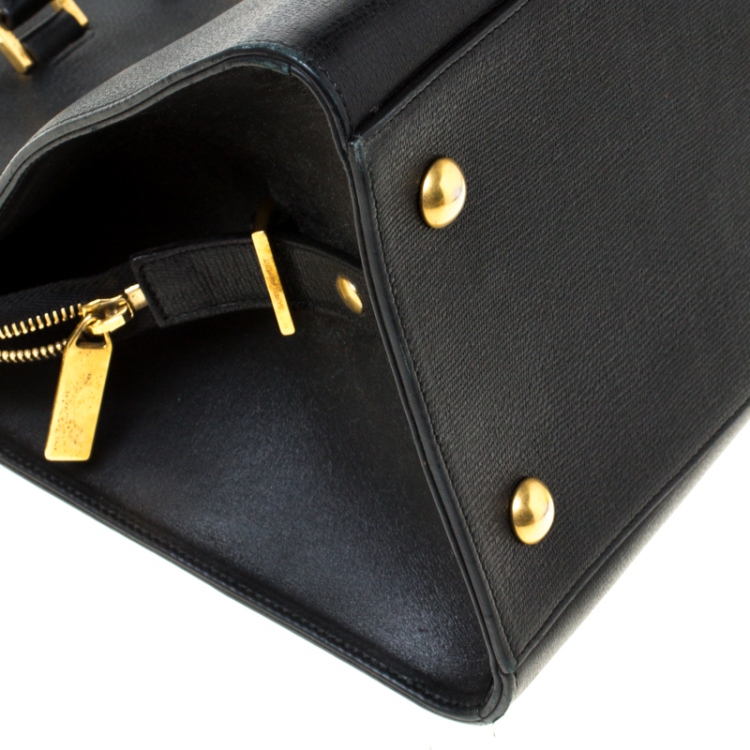Pre Owned Saint Laurent Black Textured Leather Medium Cabas Chyc Tote