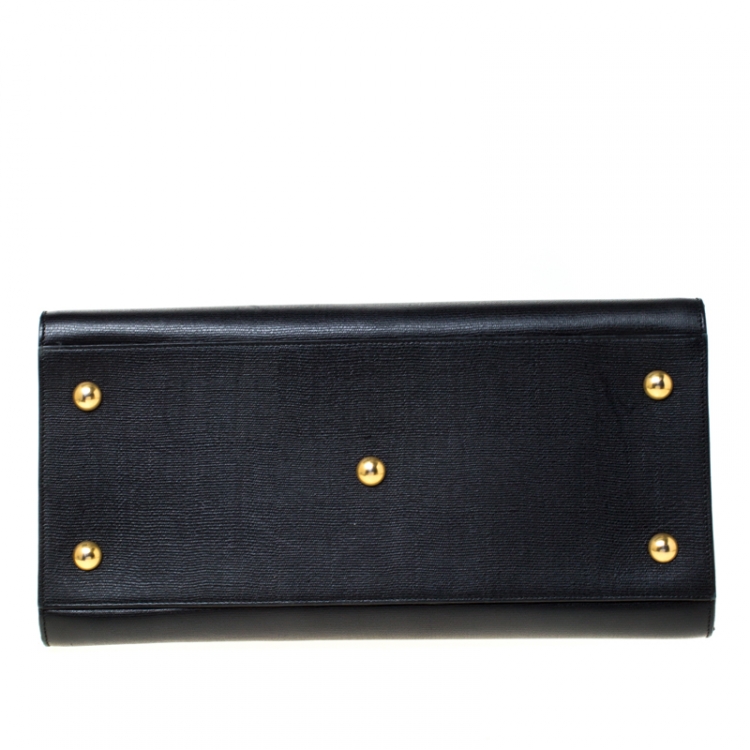 Pre Owned Saint Laurent Black Textured Leather Medium Cabas Chyc Tote