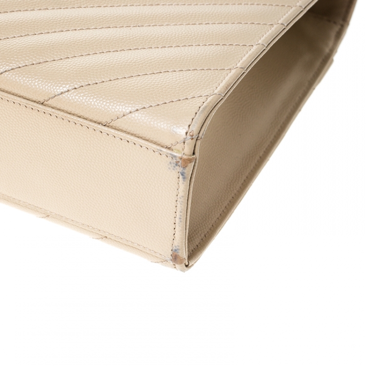 Pre Owned Saint Laurent Paris Beige Matelasse Leather Large Cassandre Flap Bag