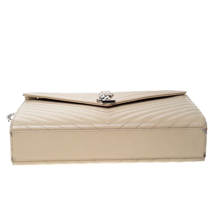 Pre Owned Saint Laurent Paris Beige Matelasse Leather Large Cassandre Flap Bag