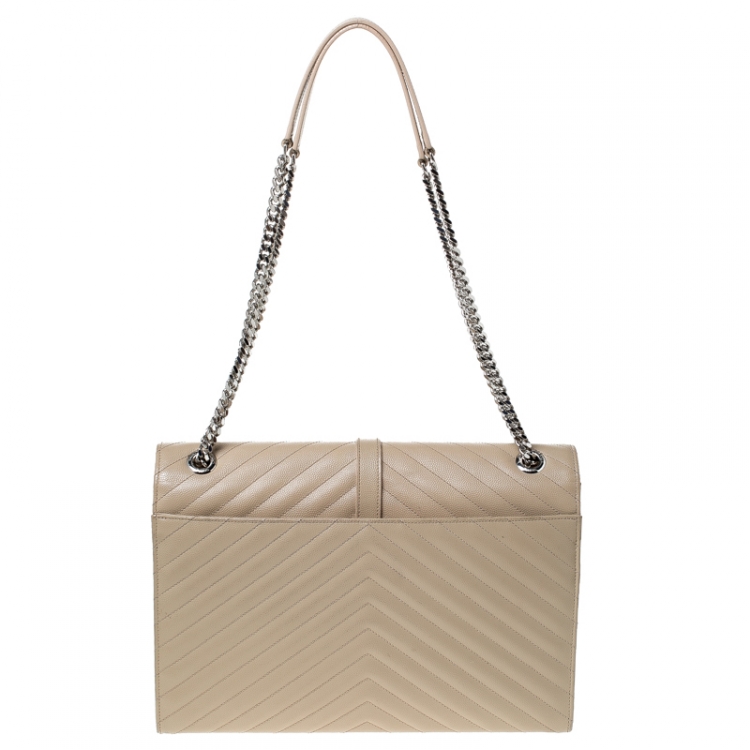 Pre Owned Saint Laurent Paris Beige Matelasse Leather Large Cassandre Flap Bag