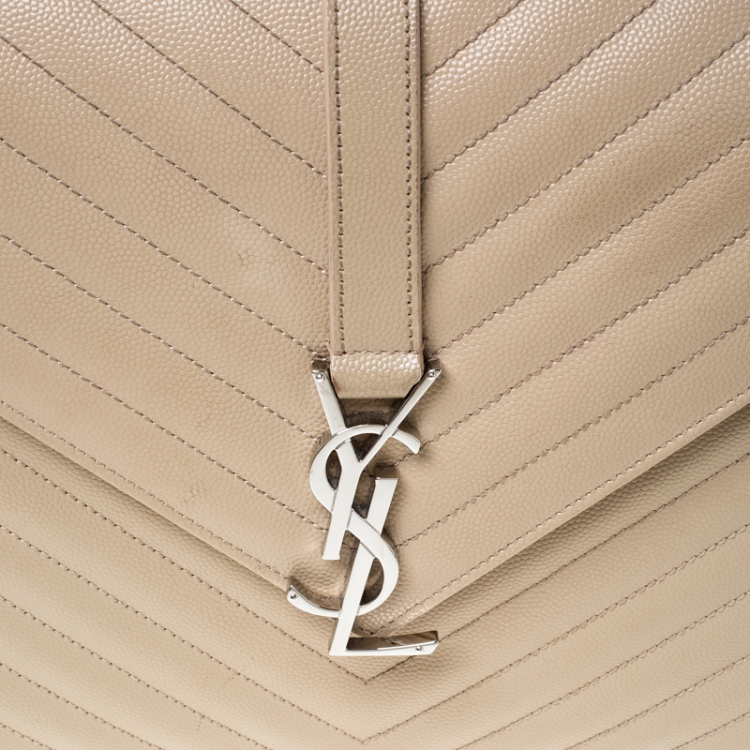 Pre Owned Saint Laurent Paris Beige Matelasse Leather Large Cassandre Flap Bag