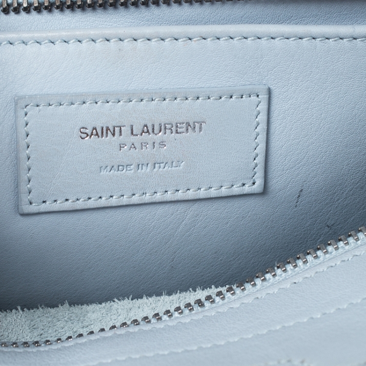 Pre Owned Saint Laurent Light Blue Leather Baby Cabas Monogram Tote