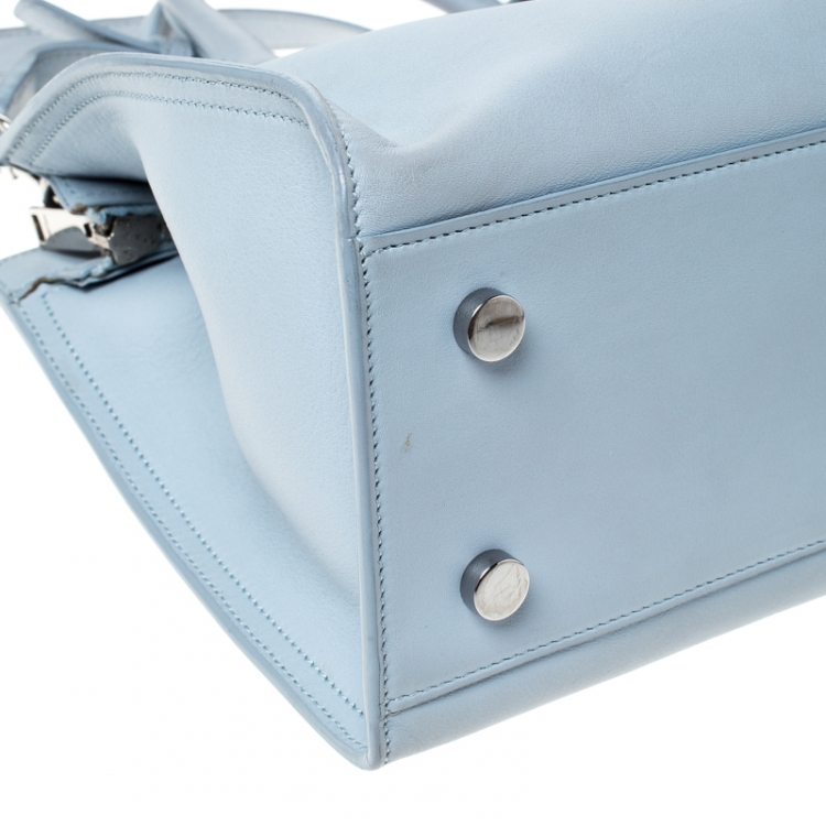 Pre Owned Saint Laurent Light Blue Leather Baby Cabas Monogram Tote