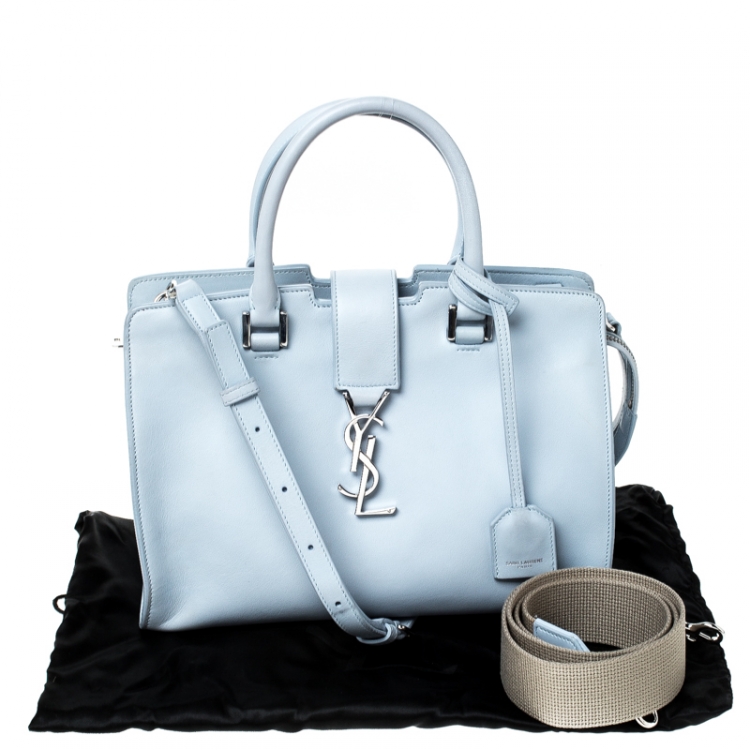Pre Owned Saint Laurent Light Blue Leather Baby Cabas Monogram Tote