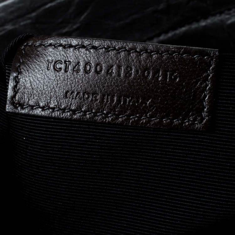 Pre Owned Saint Laurent Paris Dark Grey Crocodile Embossed Leather and Suede Small Cabas Rive Gauche Tote