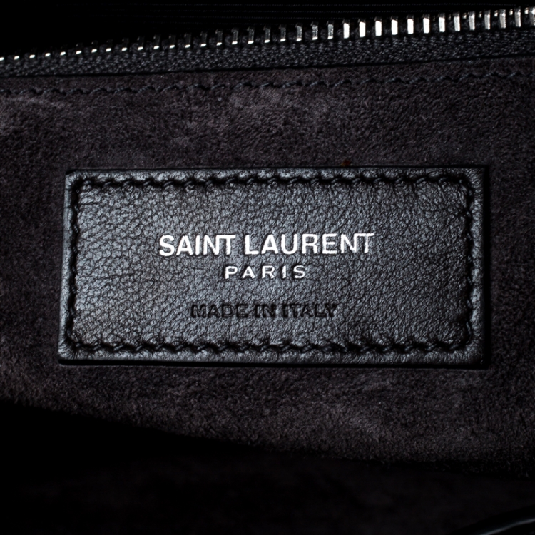 Pre Owned Saint Laurent Paris Dark Grey Crocodile Embossed Leather and Suede Small Cabas Rive Gauche Tote