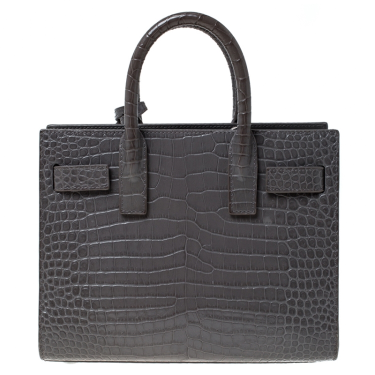 Pre Owned Saint Laurent Grey Croc Embossed Leather Nano Classic Sac De Jour Tote