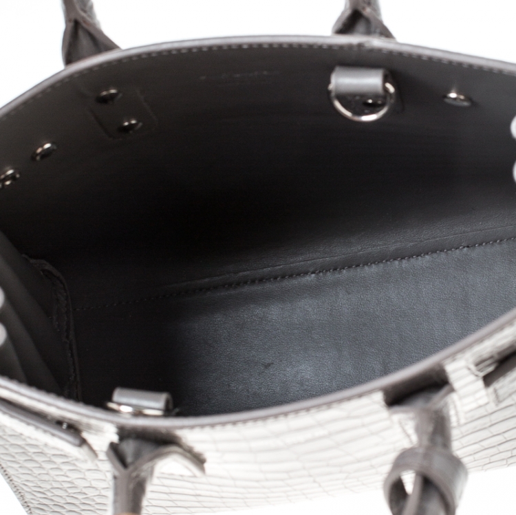 Pre Owned Saint Laurent Grey Croc Embossed Leather Nano Classic Sac De Jour Tote